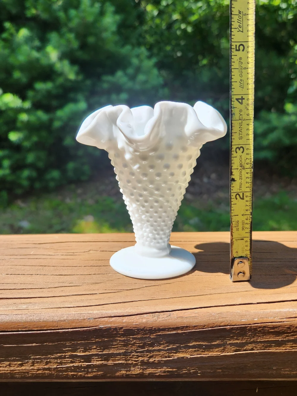 Vintage Fenton White Milk Glass Hobnail Ruffled Mini Vase